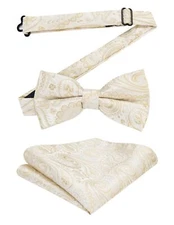 Formal Pre-tied Bow Tie with Pocket Square Solid Color Clip Bowties Set