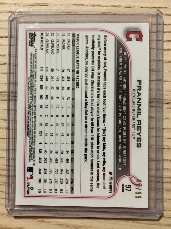 Franmil Reyes 2022 Topps Chrome Baseball /99 Green Wave Refractor - Bild 2 von 2