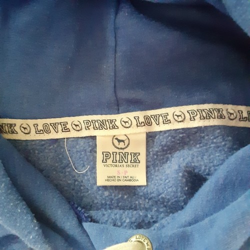 Pullover donna rosa Victoria Secret con cappuccio taglia SP blu tasca logo usato - Foto 5 di 8
