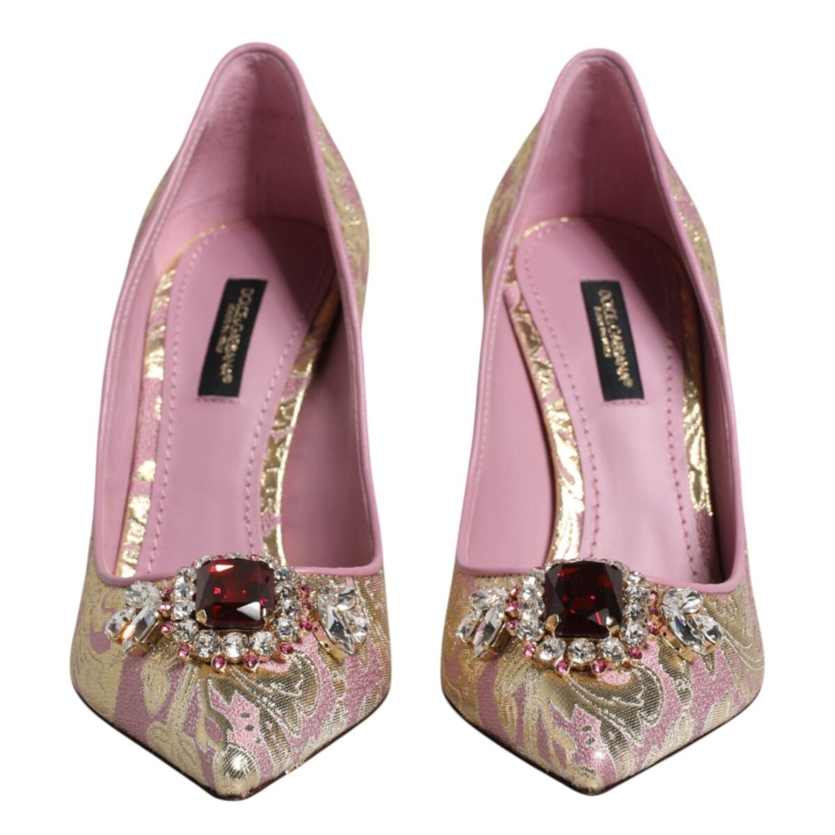 DOLCE & GABBANA Shoes Pink Gold Jacquard Crystal High Heels DOLCE & GABBANA Shoes Pink Gold Jacquard Crystal High Heels