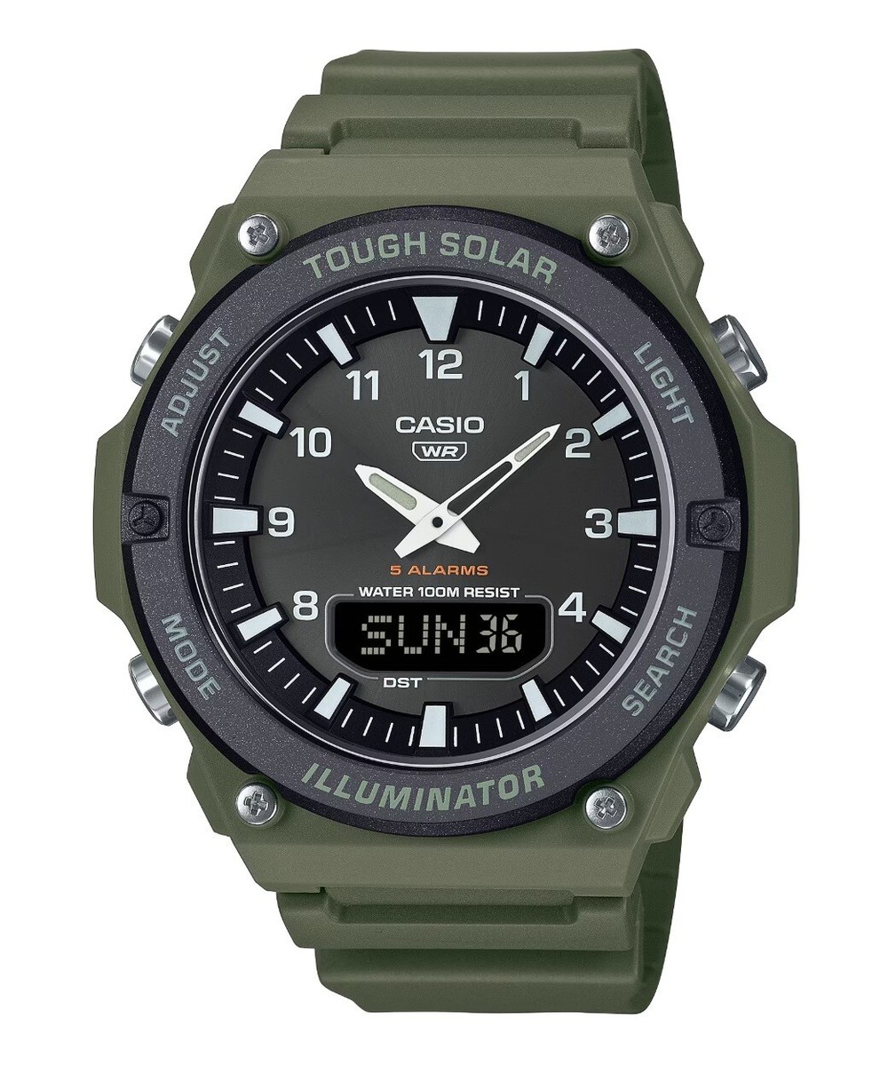 Casio AQ-S820W-3B Black Analog Solar Power Illuminator Green Men's