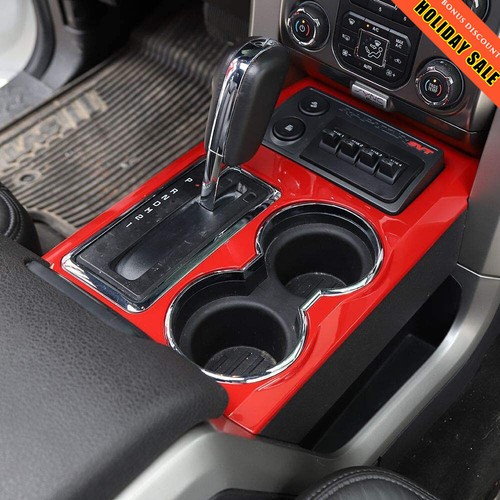 Gear Shifter Panel Cup Holder Cover Trim Frame Red for Ford F150 Raptor
