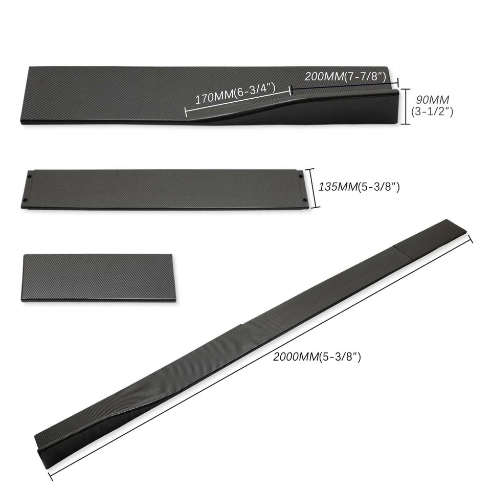 Extensión de faldón lateral de fibra de carbono 78,7" labio basculante para Ford Figo 2016-2021 Foto 2 de 4