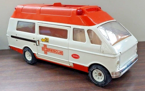 Vintage Tonka Pressed Steel Ambulance Rescue Vehicle Van Truck Orange White Rare
