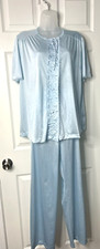 Vintage 1970s-1980s JCPenney Light Blue Satin Pajama Set, Nylon, Size Small