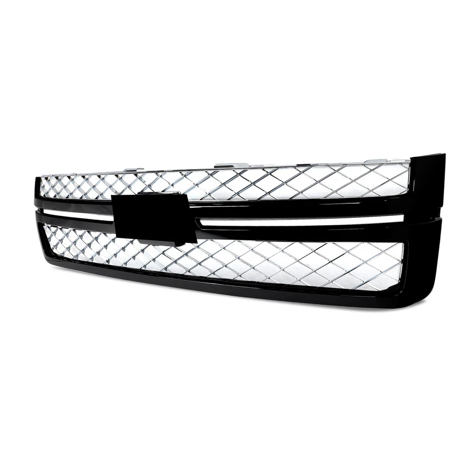 Glossy Black Front Grille w/ Chrome Mesh For 2011-2014 Chevy Silverado 2500HD Foto 4 de 4
