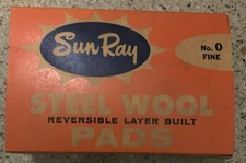 NOS SUN RAY Steel Wool Pads #0 Fine Box Of 8 American Advertising Made In USA