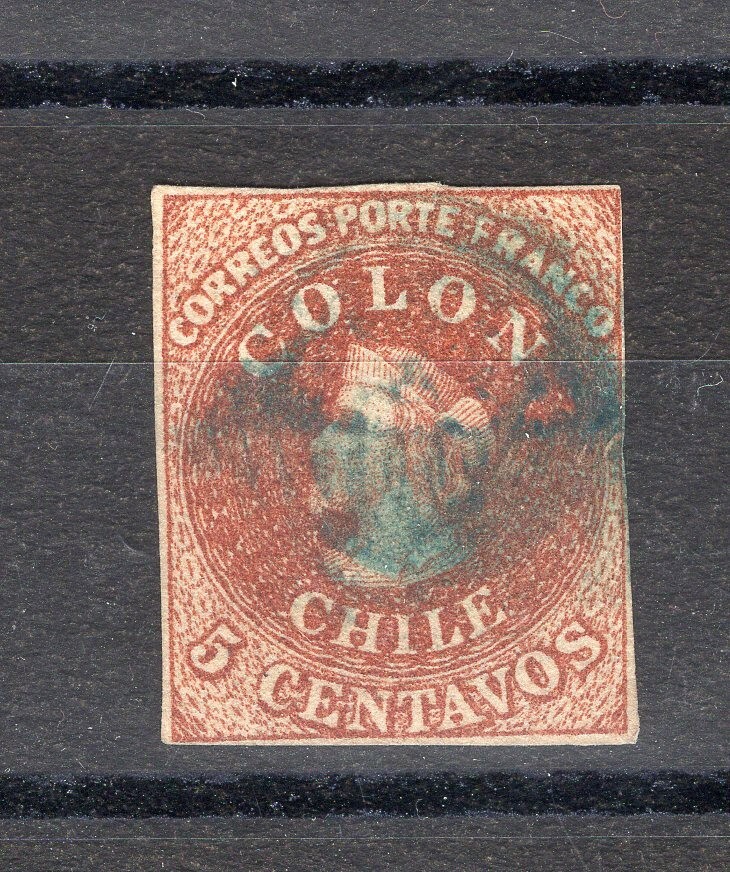 CHILE 1854 Lithograph by Gillet SOFICH 5 scarce blue cancel