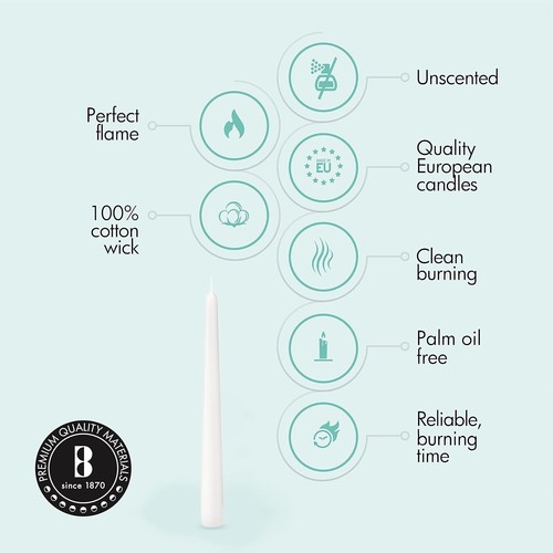 Smokeless Dripless 10 Inch White Taper Candles - 8 Hours Burn Time, 60 Count - Picture 5 of 10
