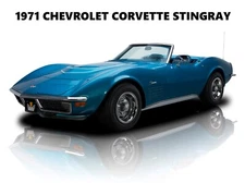 1971 Chevrolet Corvette Stingray New Metal Sign: Convertible in Blue Color