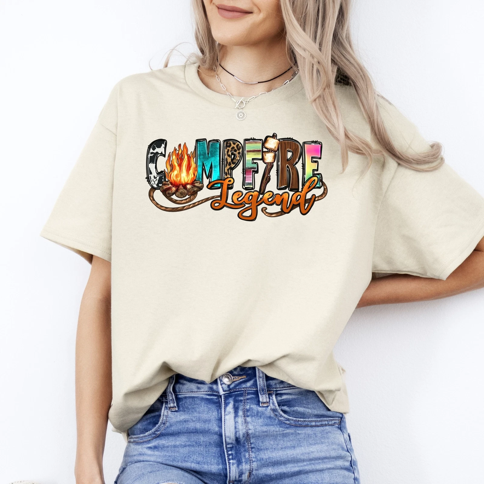 Campfire Legend T-Shirt camping bonfire Unisex tee White Sand Sport Grey
Opens in a new window or ta