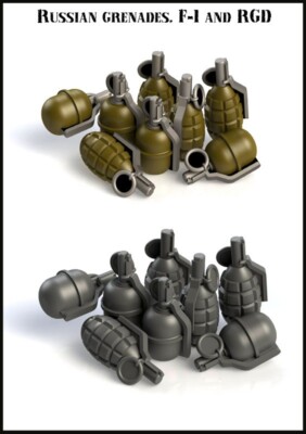 PARACEL MINIATURES  DIOROMA ACCESSORIES EMA-35007 RUSSIAN GRENADES F1 & RGD