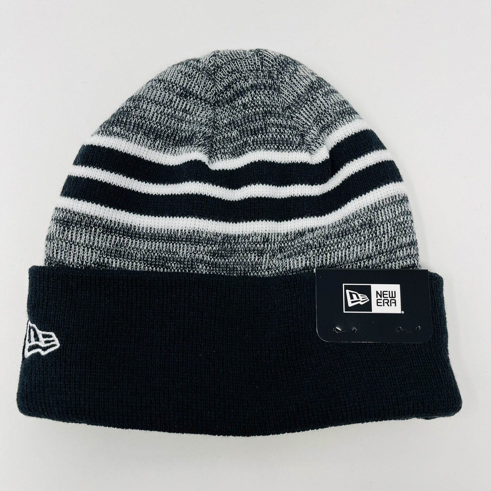 New Era Mens Striped Gray Winter Hat Cap Beanie Toboggan Seasonal Snow Outdoors