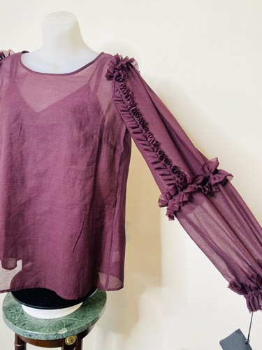 Camicia alogena taglia S lunga manica arricciata trasparente sotto la cisterna collo bordeaux $79 - Foto 2 di 15