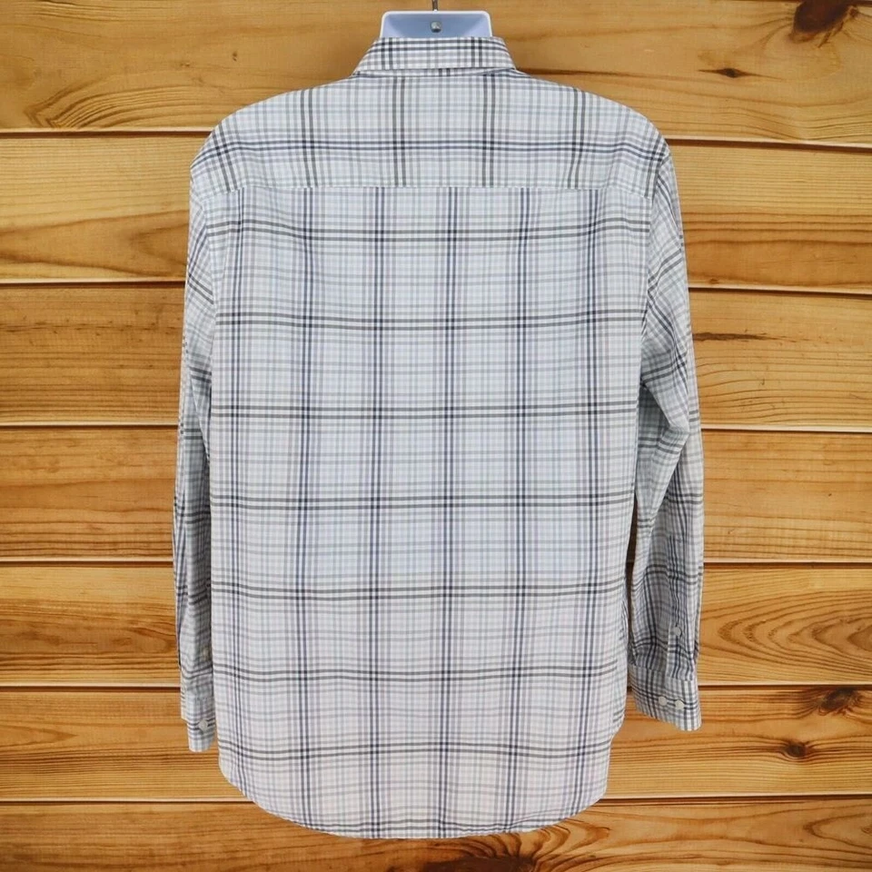 Camisa de vestir Perry Ellis sin planchar para hombre talla XL blanca gris algodón a cuadros manga larga Foto 2 de 4