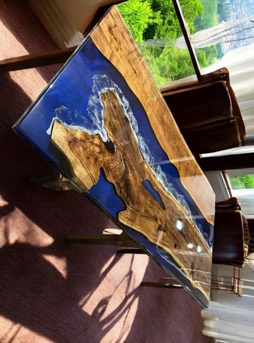 Blue River Epoxy Table , Cafeteria Coffee Table, Resin Epoxy Table for Office - Picture 3 of 10
