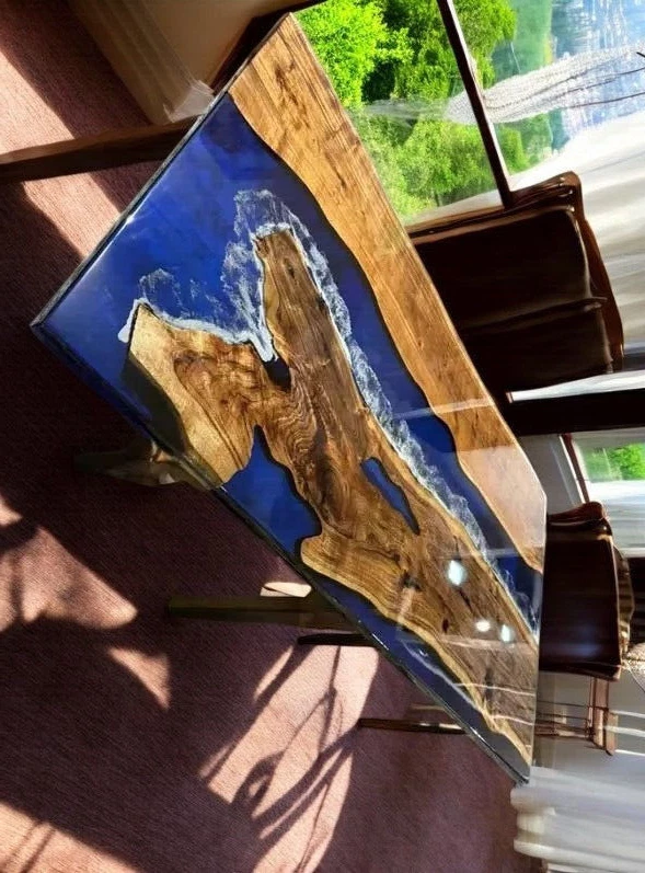 Blue River Epoxy Table , Cafeteria Coffee Table, Resin Epoxy Table for Office - Image 3 of 4