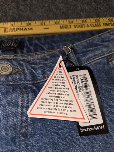 Boohoo Man Baggy Rigid Extreme Denim Double Knee Jeans 34X30 Skater Wide Leg - Picture 9 of 14