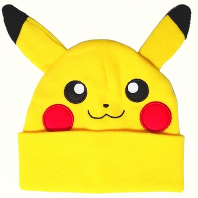 Pikachu Pokémon Beanie Yellow Skull Cap Winter Hat Embroidered Face 1 Size New