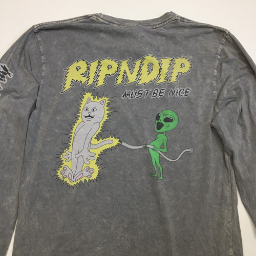 Camisa RIPNDIP Para Hombre Talla Pequeña Gris Multicolor DEBE SER BONITA Estampado Extraterrestre Gato - Imagen 9 de 17