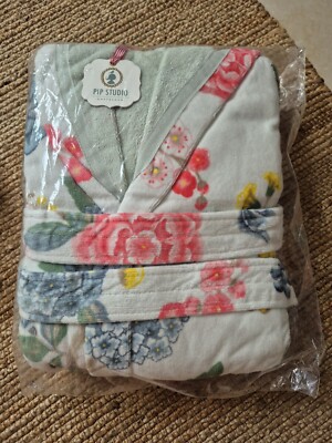 NEU Pip Studio Bademantel Gr. M Good Evening White Weiß Blumen NP 120 
