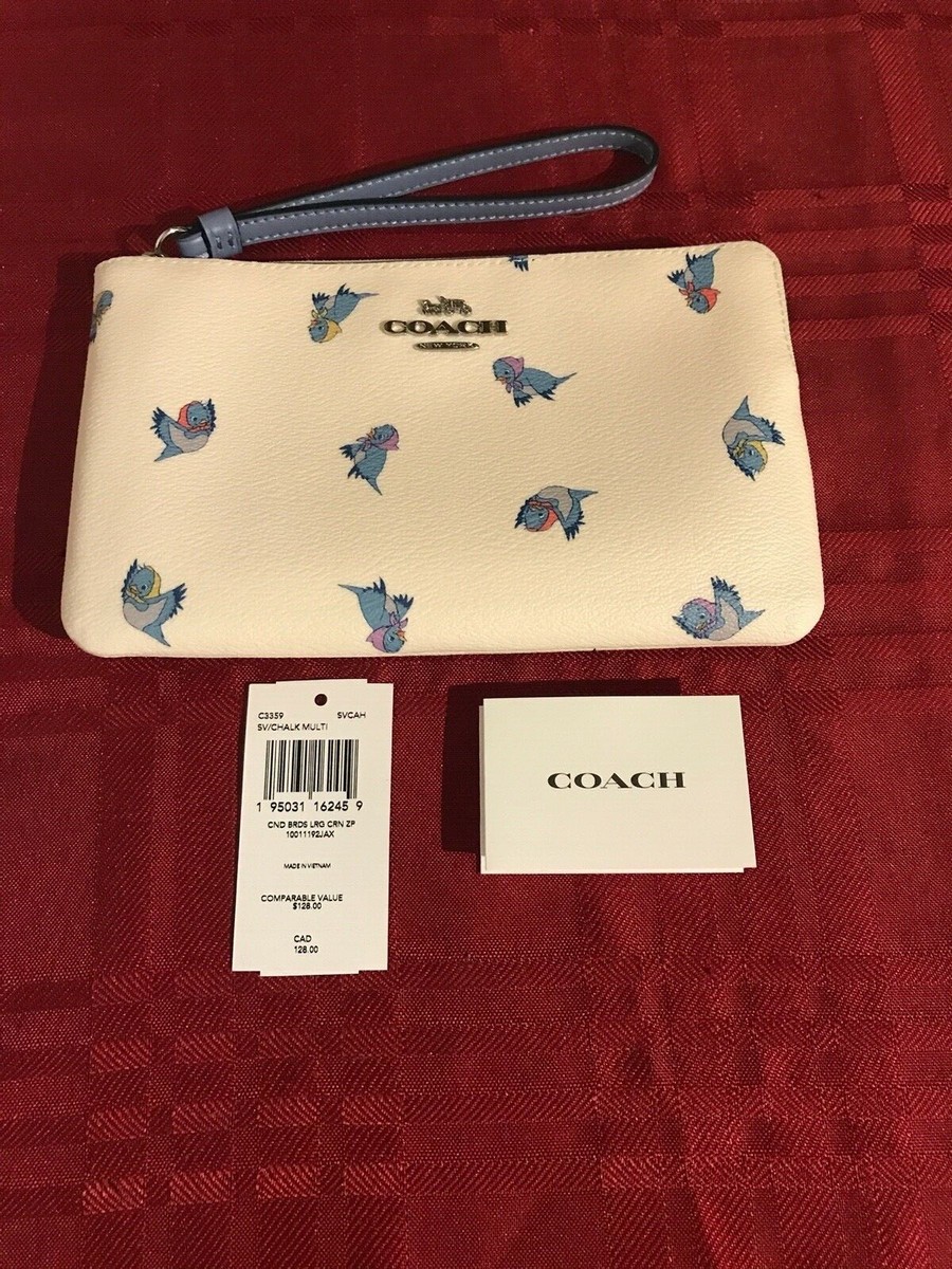 Coach C3359 Disney Corner Zip Wristlet Cinderella Flying Birds NEW
