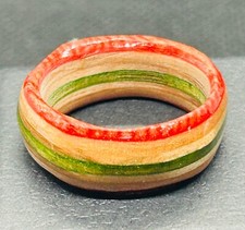 Fun Beachy Red, Green Tan Wooden Ring - Size 8