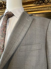 Joseph  Feiss Gold 48R Gray 100 Wool Herringbone Check 2Btn Blazer Jacket