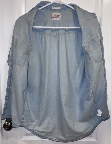 Lucky Brand Men's Button Up Shirt SMALL Blue Chambray Top Short Sl. Classic Fit - Picture 11 of 17