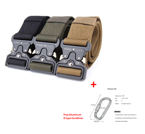 ENNIU Men Tactical Belt Buckle Belt Military Nylon Belt Free D type Carabiner