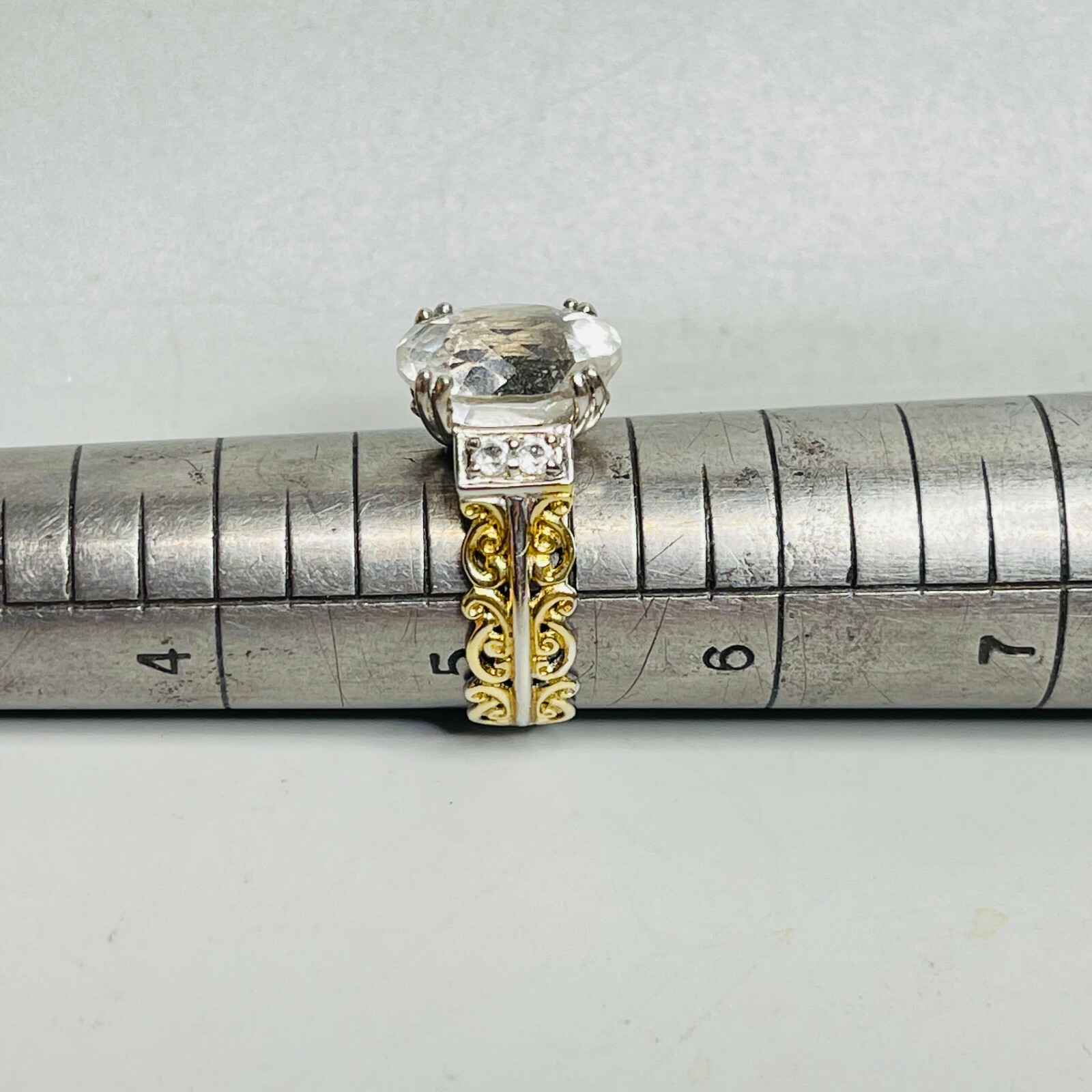 Gems En Vogue II 925 Sterling Silver GoldTone Faceted Oval White Topaz Ring eBay