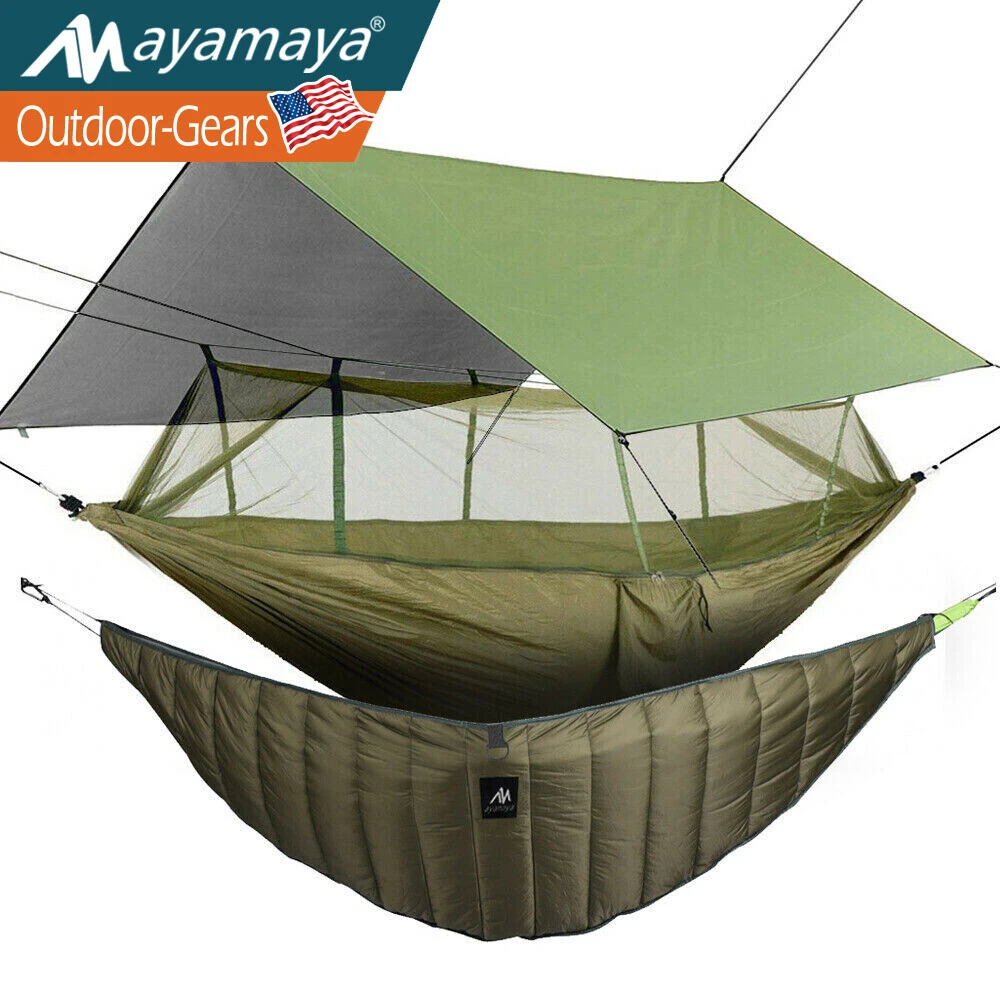 Portable Camping Hammock Tent w/Mosquito Net Under Quilt Blanket Rain Fly Tarp