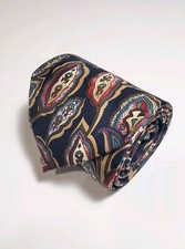 Vintage Dior Tie 57" Paisley Print Navy Blue Beige Purple Red Silk Made In USA