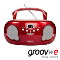 GROOVE BOOMBOX PORTABLE CD PLAYER W/ RADIO/AUX IN/HEADPHONE JACK - RED - GVPS733