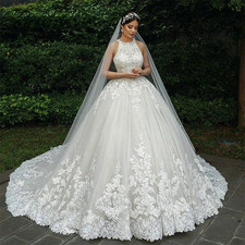 Lace Muslim Bride Wedding Dresses Ball Gown Court Train Bridal Gowns Plus Size