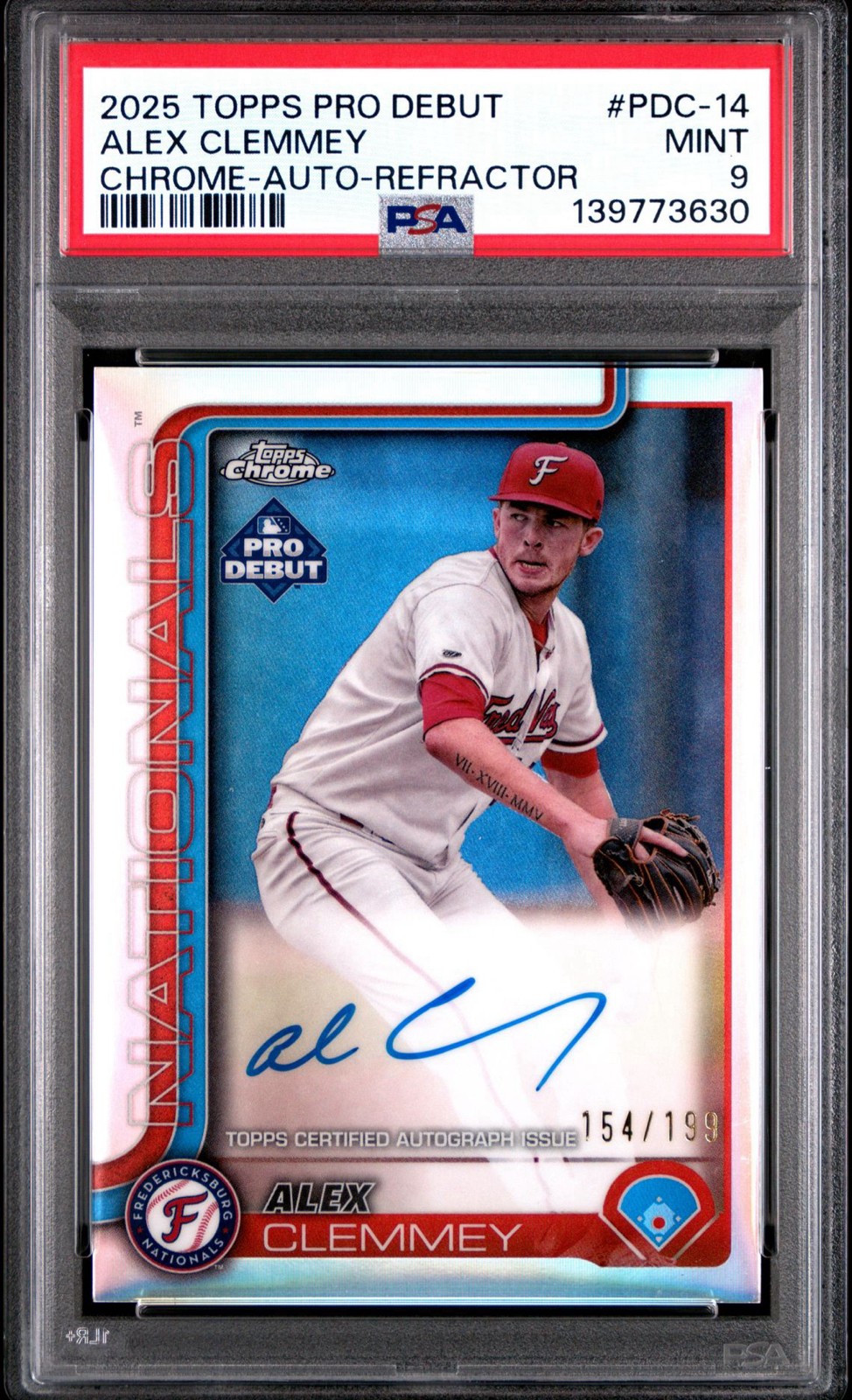 2025 Topps Pro Debut Chrome Alex Clemmey #PDC-14 Refractor Auto /199 PSA 9