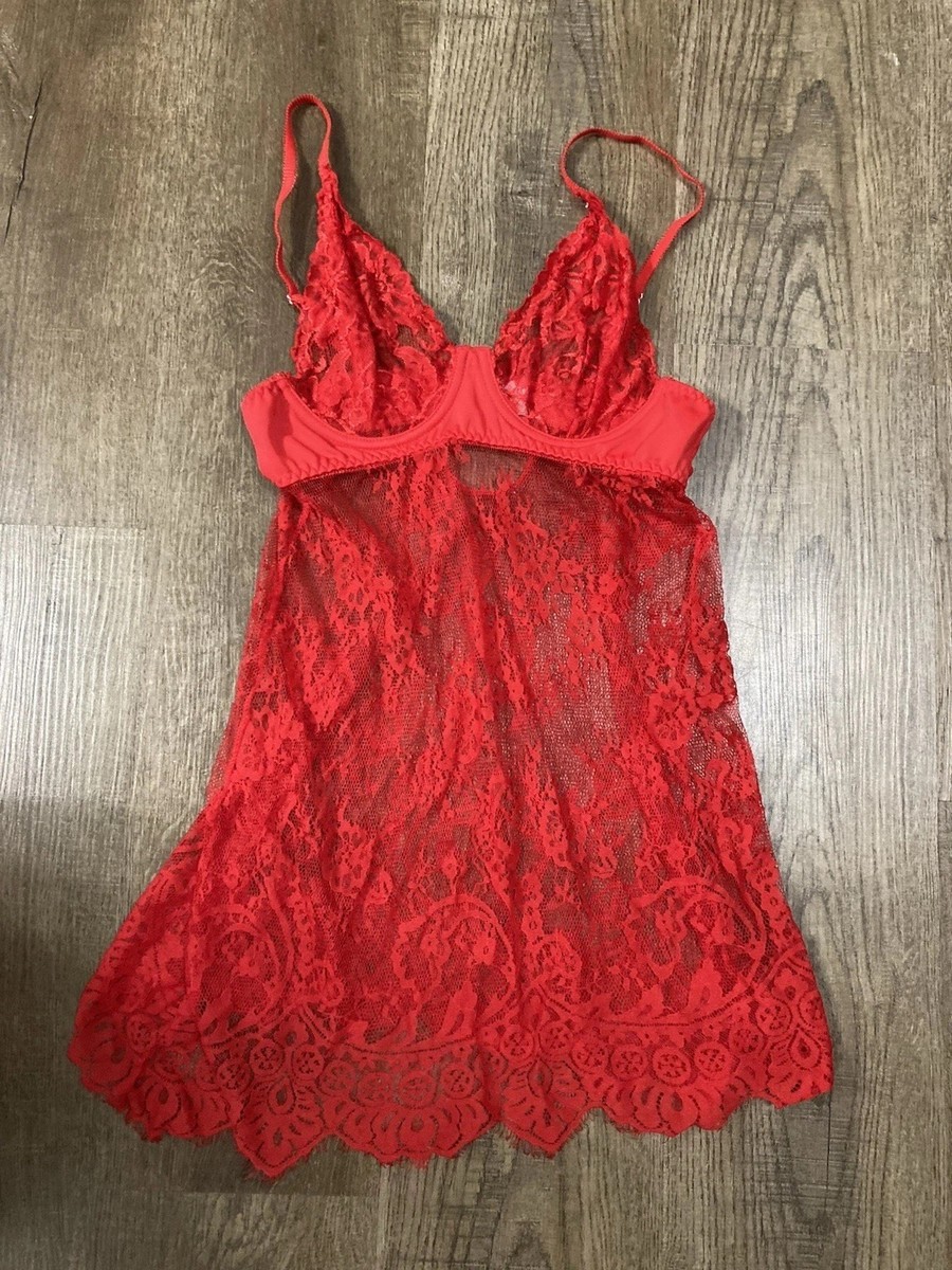 Shirley Of Hollywood Red Lace Lingerie Teddy Dress Size Small | eBay