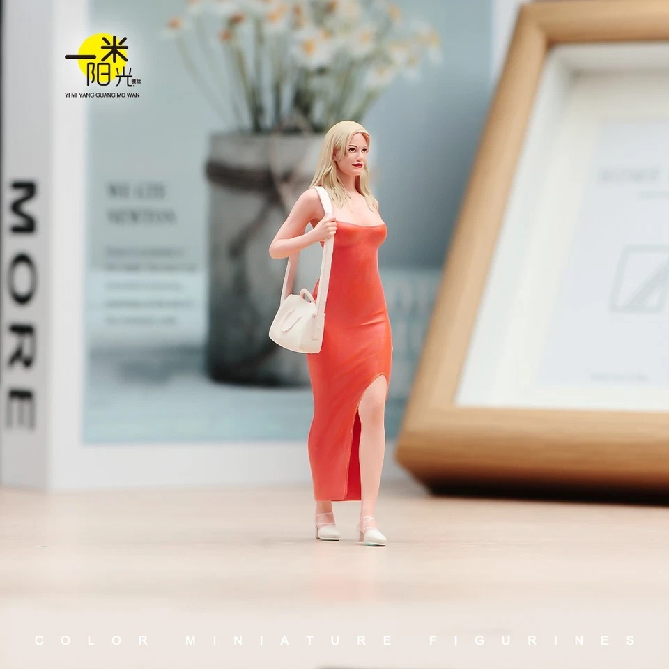 Diorama Scene Prop 1:18 Red Dress Beauty Doll Realistic Miniature Figure Toys - Image 2 of 4