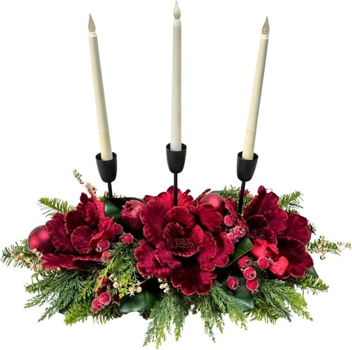 Lnymura 25" Christmas Candle Holder Centerpiece Red Magnolia 3 Taper Holiday Dec - product listing photo
