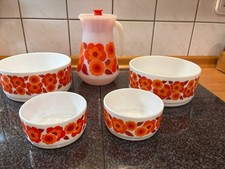 5 Teile: 4 Schüsseln 1 Kanne Arcopal Lotusblume Prilblume Flower Power  60/70er