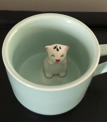 Vintage Katze innen Tasse, hellblau, Keramik, nagelneu/unbenutzt