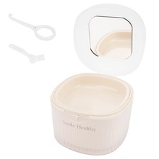 Denture Bath Case with Mirror, False Teeth Container Cups Holder for White
