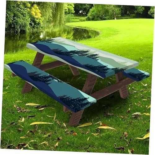 Patio Table and Bench Fitted Tablecloth Cover, Rectangle Picnic Table Cover