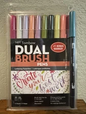 Tombow Dual Brush Pens LETTERING FAVORITES 72335 Fine Set of 10 PLUS 1 Bonus NEW
