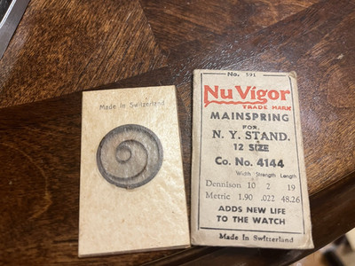 Nu Vigor NEW YORK STANDARD MAIN SPRING 4144 12s. New Old Stock