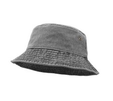 Bucket Hat, Wide Brim Washed Denim Cotton Outdoor Sun Hat Flat Top Cap for Fi...