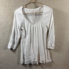 Lilly Pulitzer White Tunic Top with Fringe Hem, Cotton 3/4 Sleeve Size M