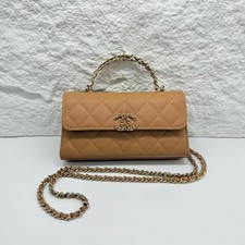 Auth Chanel Caramel Brown Caviar Quilted Flap Bag Chain Top Handle Crossbody