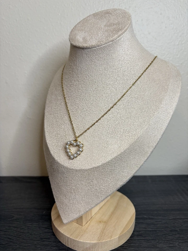 NOVO Colar Coração de Ouro/Pérola Feito à Mão | 18 Polegadas - Imagem 4 de 4