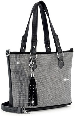 Large Sparkly Shopper Tote Handbag Women Rhinestone Crossbody Center Divider 15''